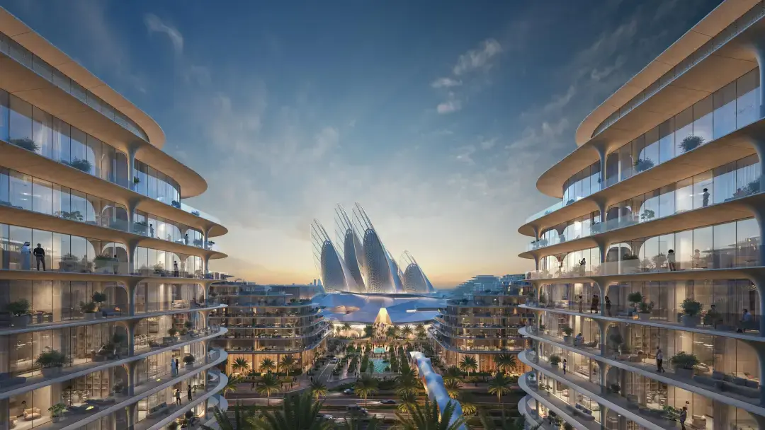 Contemporary architecture at The Row Saadiyat Abu Dhabi showcasing elegant design and upscale waterfront lifestyle